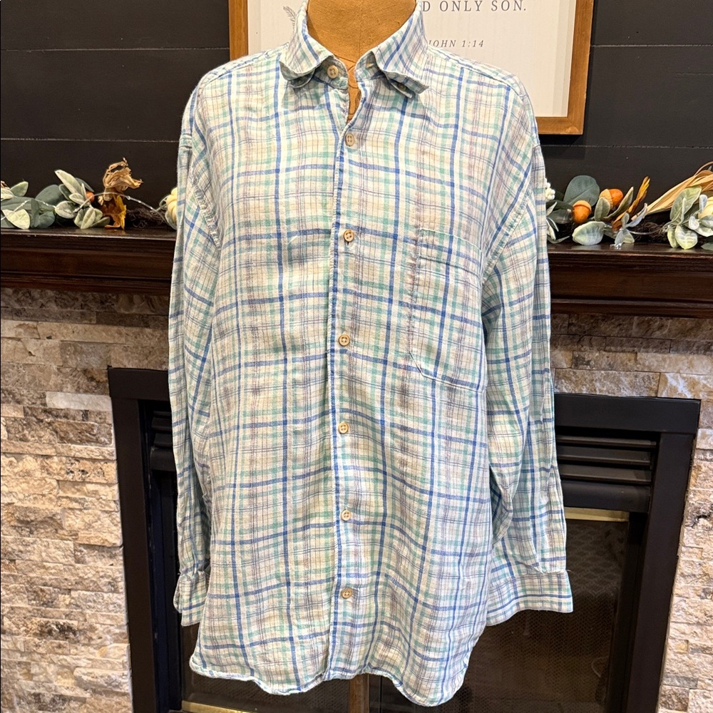 Tommy Bahama Blue and Green Plaid Casual Shirt